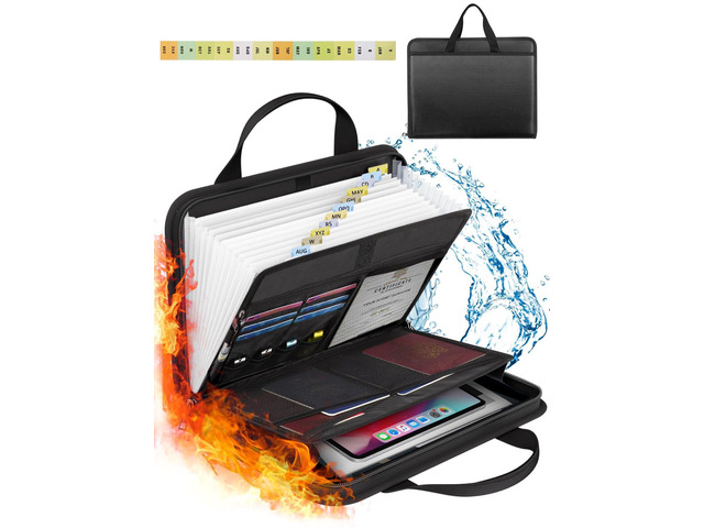Important Document Organizer Folio Accordion File Organizer Fireproof Expanding File Folder Storage Box with Zipper Labels 13 Pockets for Business...