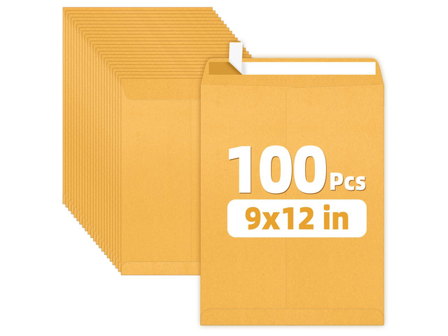 9 x12 Manilla Envelopes, 28lb Brown Kraft, Ultra Strong Quick-Seal Security Catalog Mailing Envelopes for Flat Letter Size Documents or Photos, 100...