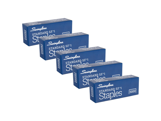 Staples, 5 Pack, Standard Staples for Desktop Staplers, 1/4' Length, 210/Strip, 5000/Box (35101)