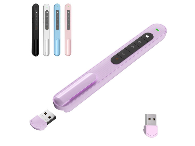 Presentation Clicker for Powerpoint Presentations, Purple, A Long-Range Wireless Presenter Remote, Magnetic USB Receiver, PowerPoint Clicker...