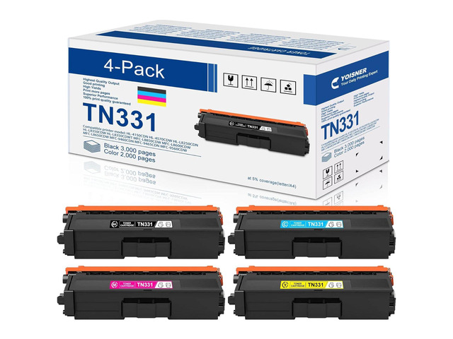 TN331 TN-331 Toner Cartridges 4 Pack: Replacement for Brother TN331BK TN331 Toner Compatible with HL-L8250CDN L8350CDW L9200CDW MFC-L8600CDW...