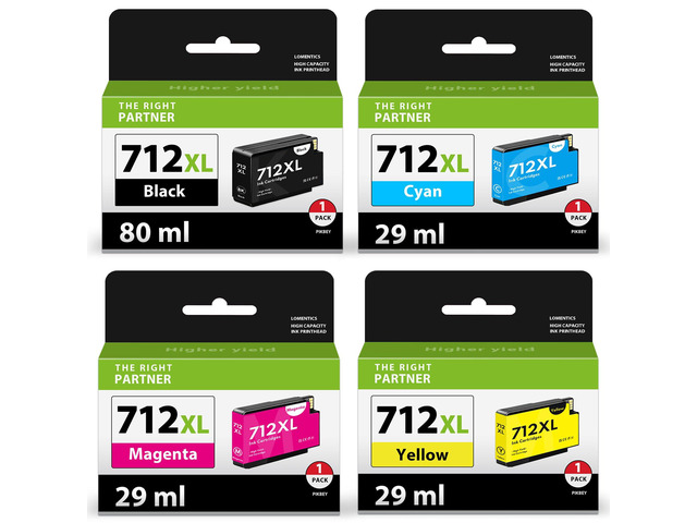 712XL 712 Ink Cartridges High Yield Replacement for HP 712 712XL Ink for DesignJet T650 T630 T230 T210 Studio Plotter Printer (4 Pack, 80-ML Black,...