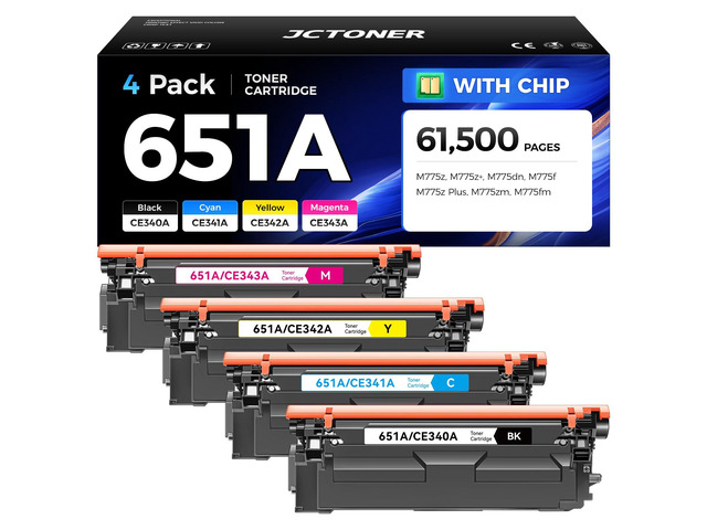651A Toner Cartridge Set 4-Pack with Chip Replacement for HP 651A CE340A CE341A CE342A CE343A Compatible with HP LaserJet Enterprise 700 Color MFP...