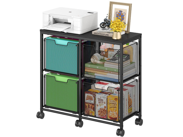4 Drawer Lateral File Cabinet, Mobile Filing Cabinet, Printer Stand with Wheels Under Desk Storage Office Storage Cabinet Fits Letter Size for Home...