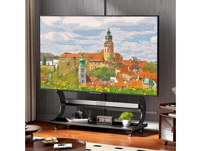 Rolling Easel TV Stand for 50-100 Inch TVs for Living Room, Office Mobile TV Stand with 2-Tier Wooden Shelves,Height Adjustable Holds up to...