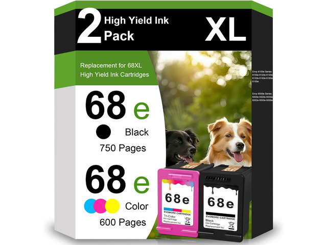 68e Black and Tri-Color Ink Cartridge Replacement for HP 68xl Ink cartridges for Replacement for Envy 6155e 6500e 6552e 6555e 6558e 6100e 6152e...