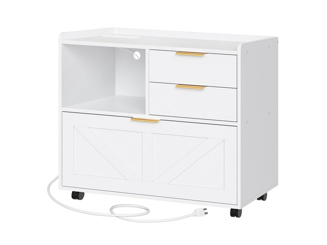 Lateral File Cabinet, Wooden Office Storage Drawers with Charging Station, Filing Cabinet for Home Office, A4/Letter/Legal-Sized Files, Printer...