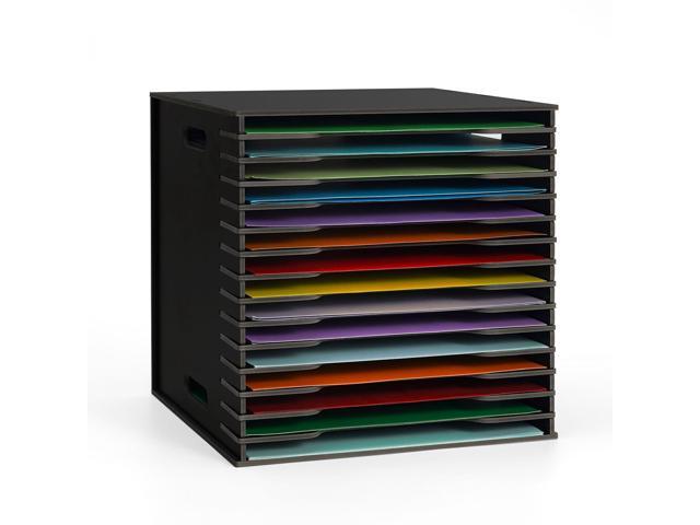 Scrapbook Paper Organizer for Sizes 12' x 12', 15 Slots File Sorter Storage, Document Holder, Desktop Scrapbook Paper Organizer Rack Black