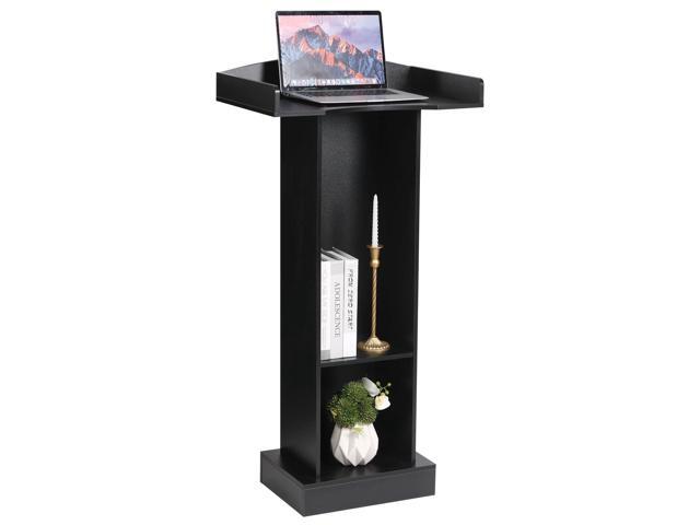 Podium Stand for Lectern Presentation Church Classroom, Black Pulpit with Wooden Heavy Base, Podium for Lecture, Wedding Speech portable