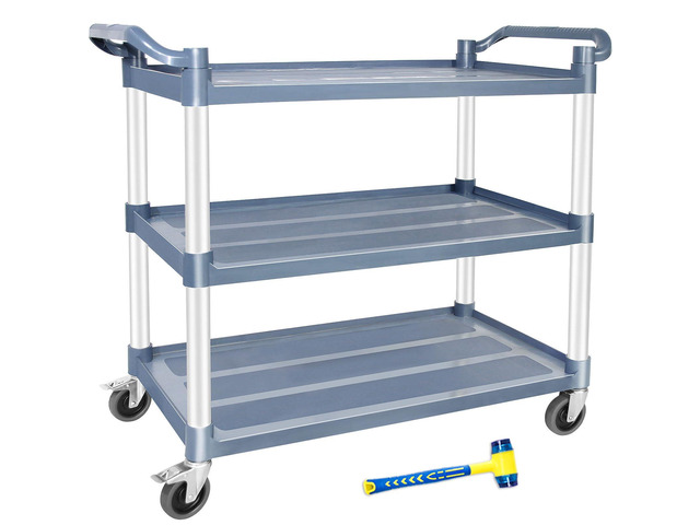 Utility Carts with Wheels, Large Food Kitchen Cart Heavy Duty, Rolling Service Cart w/Hammer for Restaurant, Office, Commercial, 600lbs Capacity,...