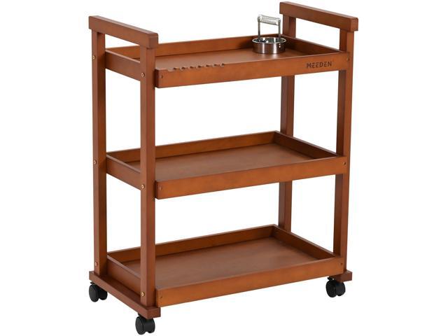 Art Supplies Cart, Walnut 3-Tier Multifunctional Art Storage Cart Organizer, Solid Beech Wood Studio Cart Art Taboret with Caster Wheels, Rolling...