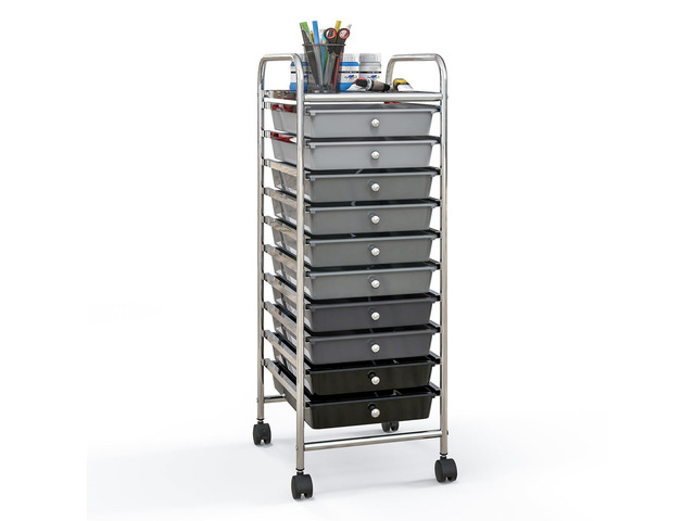 10 Drawer Storage Cart, Rolling Cart with Lockable Wheels, Trolley Utility Cart with Removable Drawers, Mobile Organizer with Handle for Living...