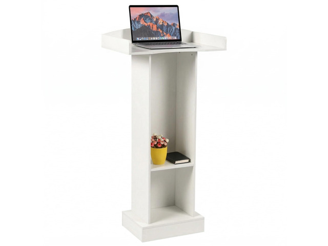 Podium Stand for Lectern Presentation Church Classroom, White Pulpit with Wooden Heavy Base, Podium for Lecture, Wedding Speech