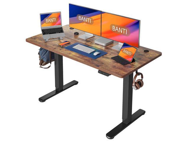 55'' Standing Desk Height Adjustable, Electric Stand up Corner Desk, Sit Stand Home Office Desk Computer Workstation with Memory Preset, Black.
