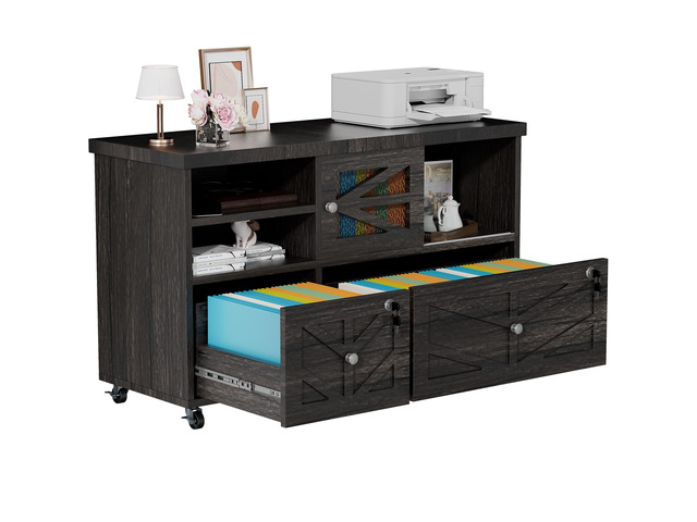 Lockable 2-Drawer Lateral File Cabinet with Open Storage Shelves, Rolling Filing Cabinet for Home Office, Holds Letter/Legal/A4 Files, Heavy Duty...