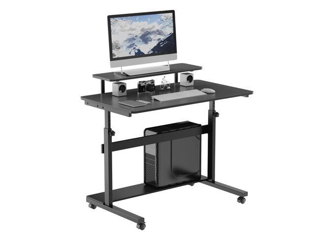 Mobile Height Adjustable Standing Desk,41 Inch Rolling Stand Up Computer Workstation with Monitor Shelf, Portable Home Office Desk with Wheels,CPU...