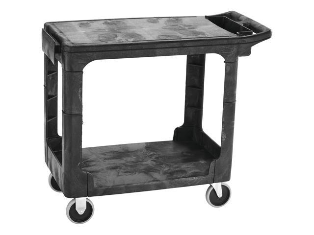 2-Shelf Utility/Service Cart, Small, Flat Shelves, Storage Handle, 500 lbs. Capacity, for Warehouse/Garage/Cleaning/Manufacturing