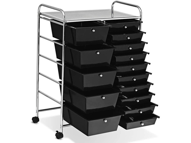SPSUPE 15-Drawer Multipurpose Rolling Storage Cart, Utility Cart with 4 Universal Wheels, Tools Scrapbook Paper Organizer, Ideal for Office School...