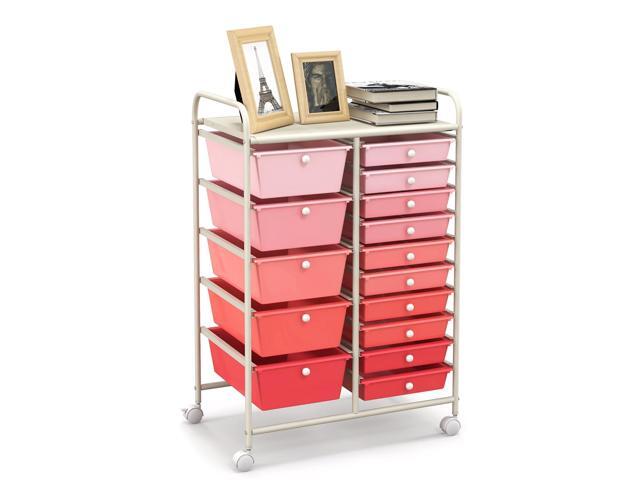 15-Drawers Rolling Storage Cart, Mobile Book Paper Organizer Utility Trolley with Wheels, Ideal for School, Office, Home