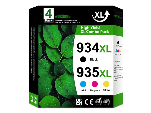 934XL 935 XL Ink Cartridges Combo Pack (4-Pack, 1Black/1Cyan/1Magenta/1Yellow) Replacement for HP 934 and 935 Ink cartridges Officejet Pro 6830...