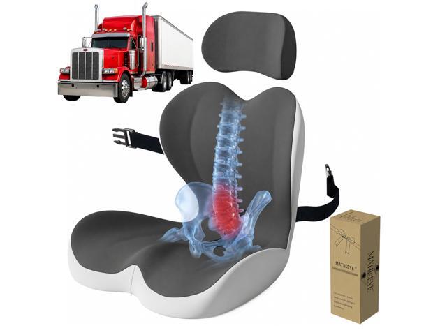Truck Seat Cushion Set with Headrest for Long Haul Drivers, Memory Foam 2-in-1 seat cushion and headrest, contoured support, adjustable straps,...