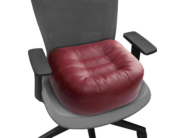 Leather Seat Cushion Extra-Thick Booster for Office Chair to Rise Height - Full Filling for Support - with Breathable Cover, Handle and Buckle -...