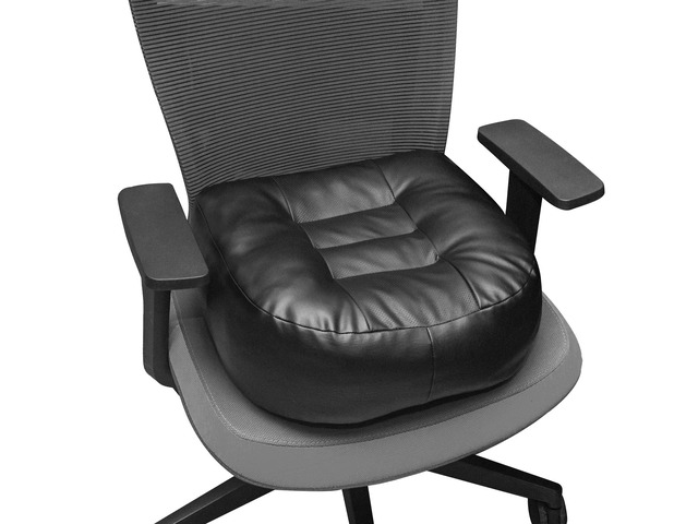 Leather Seat Cushion Extra-Thick Booster for Office Chair to Rise Height - Full Filling for Support - with Breathable Cover, Handle and Buckle -...