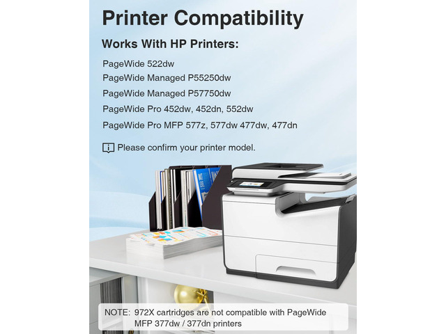 2-Pack 972X Black Ink Compatible with HP 972A 972X PageWide Cartridge High Yield Black Ink Cartridge to use with PageWide Pro MFP 477dw 552dw 577dw...