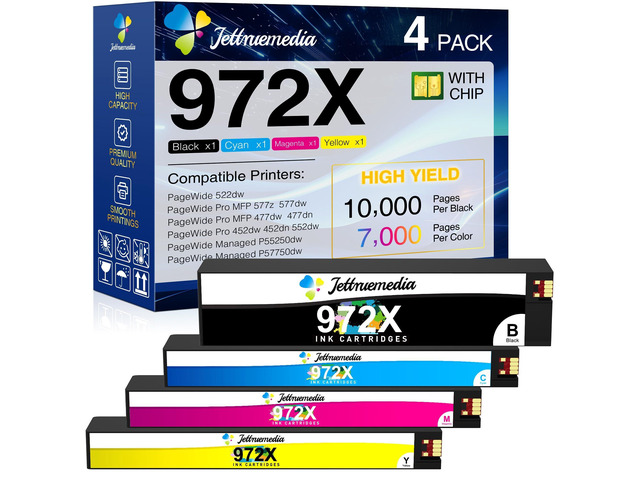 972X Ink Cartridges High Yield with Chip Replacement for HP 972 Ink 972X 972A Ink Cartridges to Compatible with PageWide Pro 477dw 577dw 452dw...