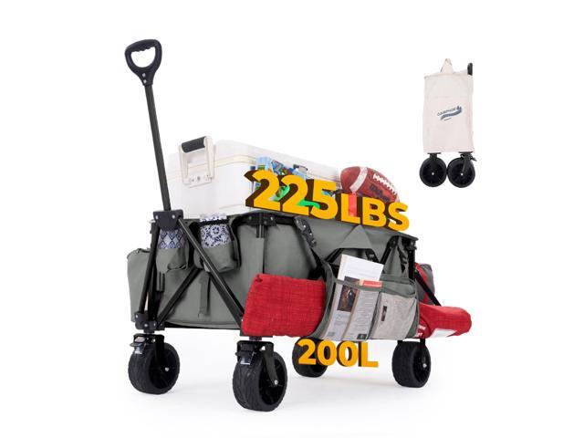 200L Collapsible Folding Beach Wagon Heavy Duty Utility Cart Extender Supports 225lbs All-Terrain Big Wheels with Breaks for Sports Camping...