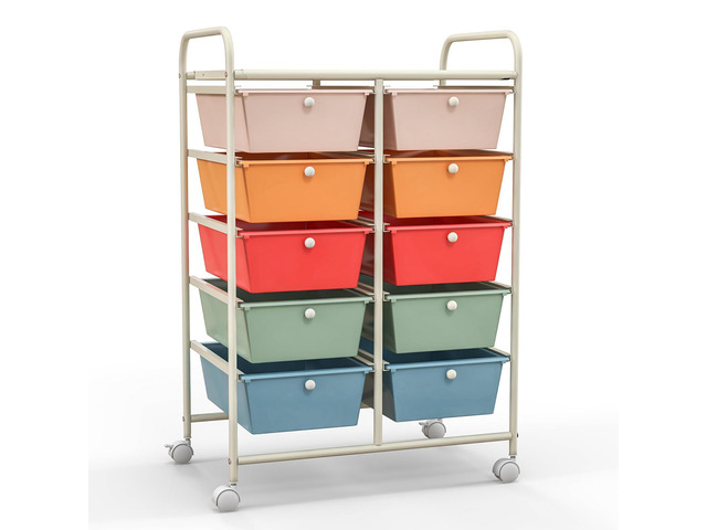 HOMGX Rolling Storage Cart with 10 Drawers, 2 x 5 Shelves with Lockable Wheels, Rolling Cart Organizer for Office/School/Home, Macaron