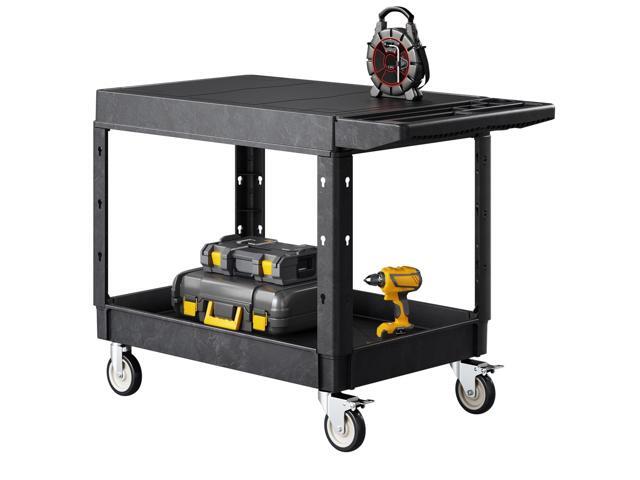 Utility Cart, 550 lbs Load Capacity, 37 x 25.4-inch Service Cart, Two-Shelf Heavy Duty Plastic Utility Cart with 360° Swivel Wheels (2 with...