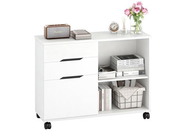 3 Drawer Lateral File Cabinet Mobile File Cabinet with Open Storage Shelves Office Printer Stand & Under-Desk Organizer with Wheels for Home...