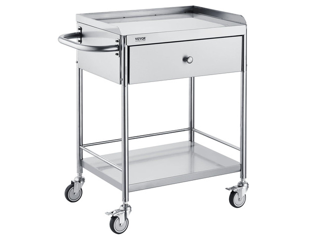 Medical Cart, 2-Layer Stainless Steel Cart 220 lbs Weight Capacity, Lab Utility Cart with 360Â° Silent Wheels and a Drawer for Lab, Clinic, Kitchen,...