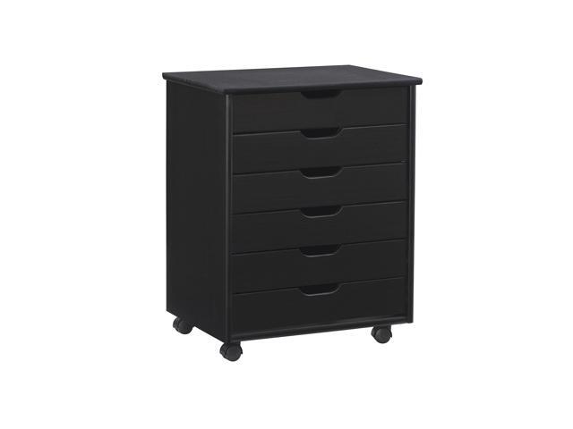 Corinne Black Six Drawer Wide Rolling Storage Cart by