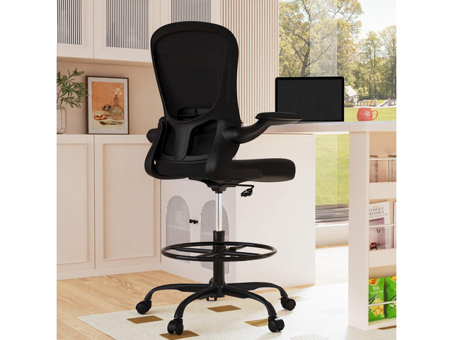 Drafting Chair, Tall Office Chair with Flip-up Armrests Executive Ergonomic Computer Standing Desk Chair, Office Drafting Chair with Lumbar Support...