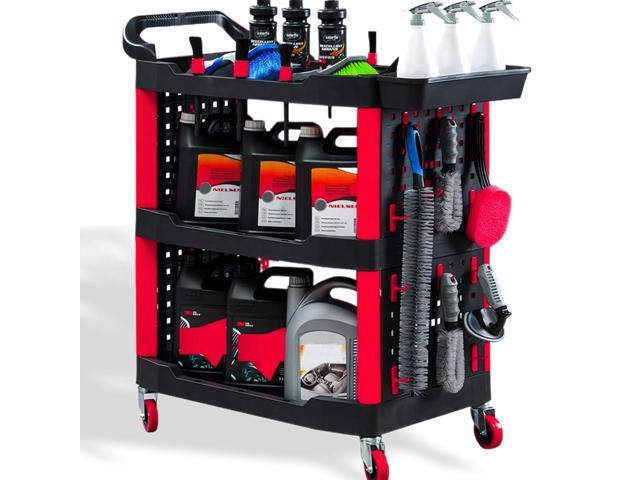 Car Detailing Cart with Wheels,3-Tier Heavy Duty Auto Detailing Cart 200lb Capacity,Car Wash Storage Organizer for Garage Workshop & Home DIY