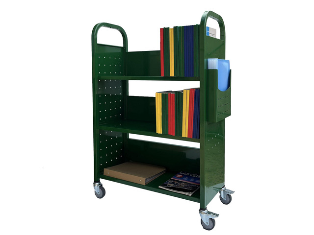 Rolling Book Truck Book Cart with 3 Flat Shelves, Library Book Cart with Swivel Lockable Casters 3001 Green
