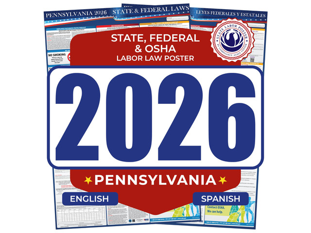 2026 Pennsylvania State & Federal Mandatory Labor Law Poster, OSHA Compliant (English & Spanish Combo)