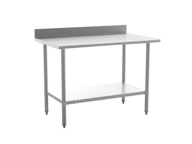 Reese Commercial Stainless Steel Prep/Work Table for Back Kitchen, 430 Stainless Steel, 18 Gauge, Adjustable Shelf, 4' Backsplash, 30' x 48'