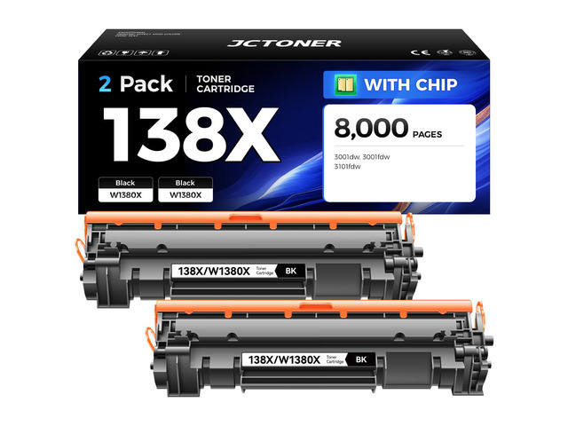 138X Toner Cartridge Black 2-Pack with chip Replacement for HP 138A W1380A 138X W1380X Compatible with HP LaserJet Pro 3001dw 3001fdw MFP 3101fdw...