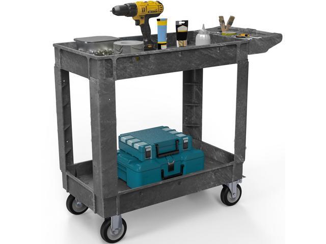 40 x 17 in Heavy Duty Rolling Utility Cart on Wheels, Grey Utility Service Cart 550 LBS Plastic Work Cart for Warehouse Garage School & Office...