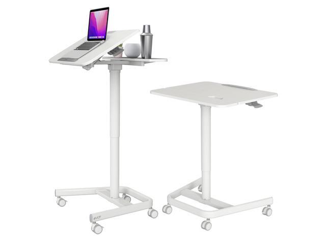 47' Ambidextrous Mobile Standing Desk w/Split Top Tilting Tray White 3 ft 11 inches - Pneumatic Laptop Cart - Rolling Cart with Brake Casters