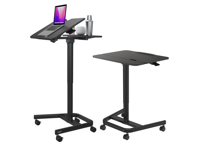 47' Ambidextrous Mobile Standing Desk w/Split Top Tilting Tray Black 3 ft 11 inches - Pneumatic Laptop Cart - Rolling Cart with Brake Casters