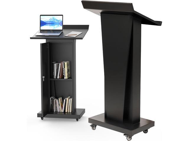 Metal Podium Stand with Wheels, Heavy-Duty Rolling Lectern for Classroom, Church & Office Presentations, Large Top, Locking Casters, Stable Base