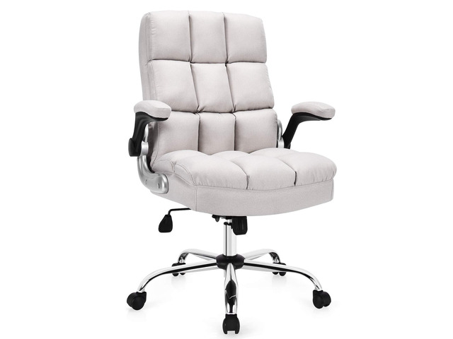 Executive Office Chair, Big and Tall Ergonomic Computer Chair, Adjustable Tilt Angle and Flip-up Armrest Linen Fabric Upholstered Chair with Thick...