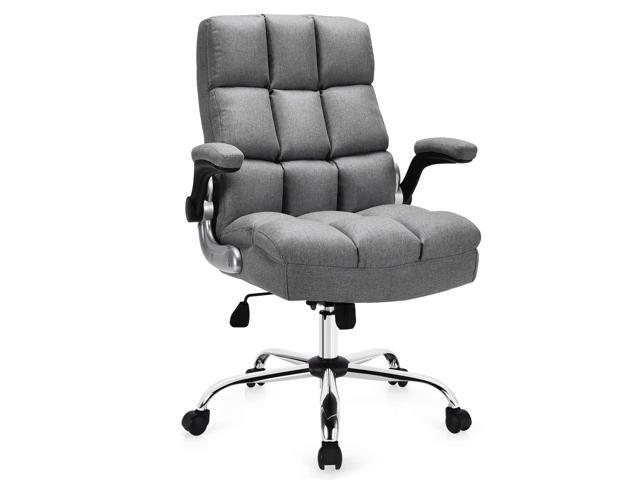 Executive Office Chair, Big and Tall Ergonomic Computer Chair, Adjustable Tilt Angle and Flip-up Armrest Linen Fabric Upholstered Chair with Thick...