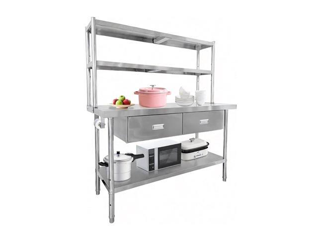 Stainless Steel Table with Overshelves and Drawers, Work Tables Workbench 48' X 24' Heavy Duty Commercial Work & Prep Table with Adjustable...