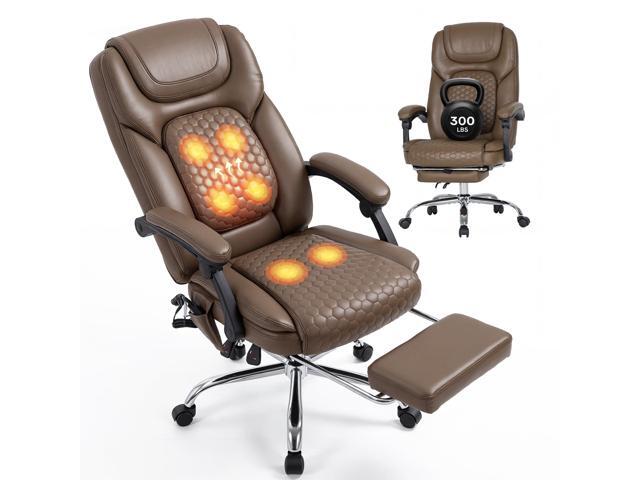 Massage Office Chair with Heat and Footrest - 3-Level 65°C Targeted Heating, 20-Min Easy Assembly Leather Desk Chair, Big and Tall Executive...