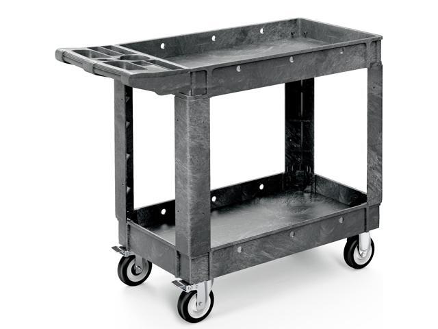 Grey Utility Cart on Wheels, 550 lbs Capacity, 40 x 17 Inch Rolling Work Carts with Wheels, 2 Shelf Heavy Duty Plastic Service Cart Suitable for.